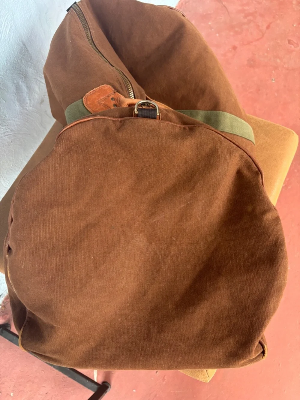 Vintage Extra Large LL Bean Canvas & Leather Zipper Duffle Bag 80s brown tote XL